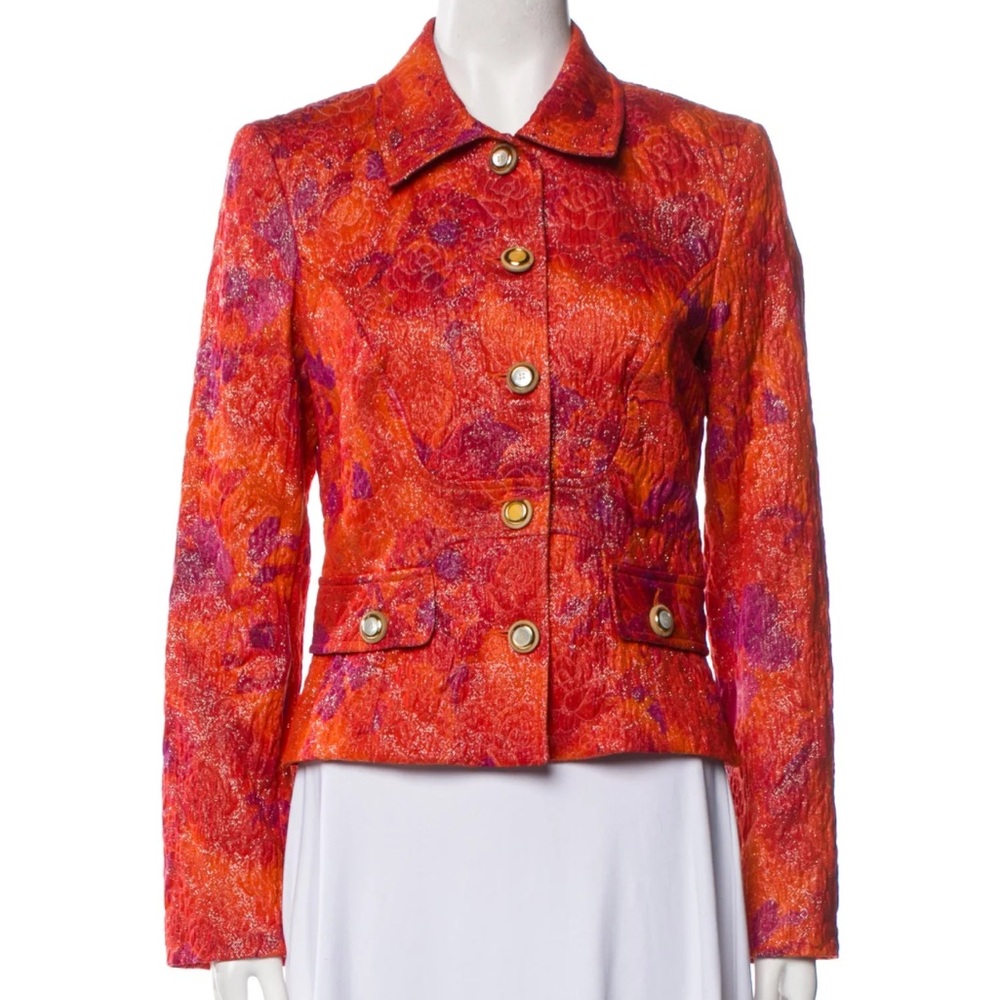 Dolce & Gabanna D&G Orange & Gold Floral Buttoned Down Collared Blazer